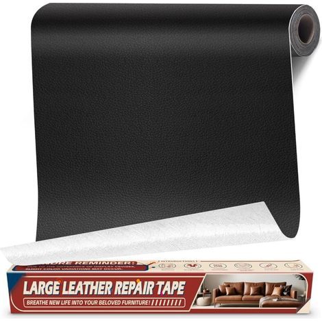 Self-Adhesive Leather Repair Patch, 43x200cm Faux Leather Sticker for Sofa, Faux Leather Repair Kit for Furniture, Car Seats, Office Chair, Boat Seat, Black (1/4)