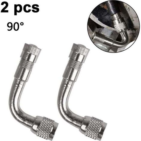 Pack de 2 adaptateurs d'extension de tige de valve , XU,universels pour moto et scooter en laiton coudé, Argent, 90 degrés - KZQ (1/4)