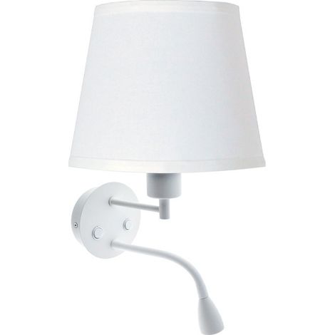 Barcelona Led – Applique murale chambre E27 avec liseuse LED 3W – Abat-jour en tissu – Base métallique – Lumière blanche chaude 3000K – Dimensions Ø 220 x 450 mm