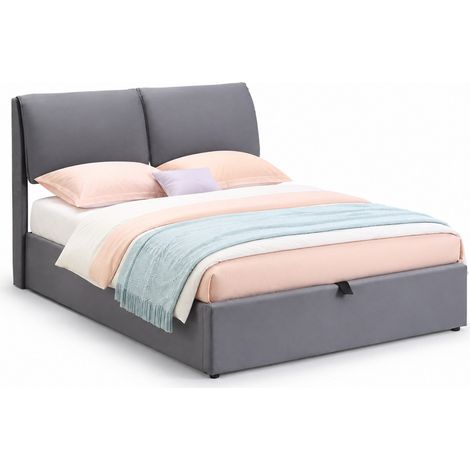 Polsterbett 140x200 cm, Doppelbett mit 3 Schubladen, Bettkasten mit Hydraulik und verstellbarem Kopfteil, ohne Matratze, Samt Grau (1/5)