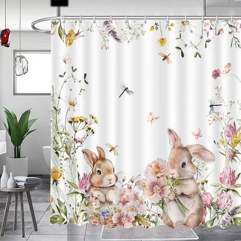 Rideaux de douche lapin de Pâques pour salle de bain, 180 x 180 cm (1/5)