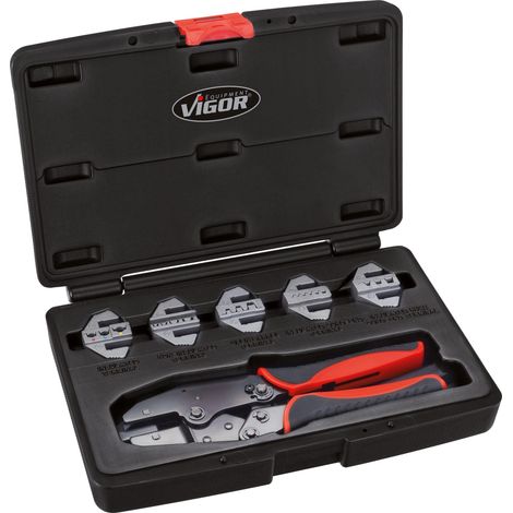 Vigor V2499 Set d'outils de sertissage 6 pièces pour cosses isolées, pour cosses fermées non-isolées, pour cosses ouvertes non-isolées, pour embo C73233 (1/4)
