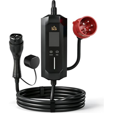 Borne de recharge mobile 11 kW, câble de recharge triphasé CEE 16 A vers Type 2 de 8 m avec puissance de charge réglable et présélection de l'heure de démarrage (1/5)