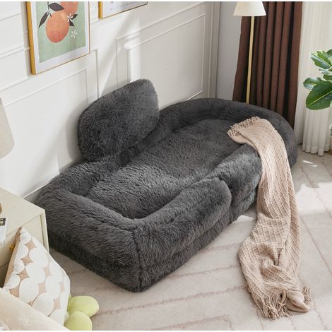 Boden-Couch 102x89x88 cm dunkelgrau, 5-fach verstellbare Rückenlehne, Plüsch, MEUBLIV (1/5)