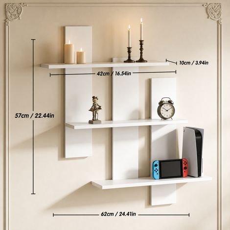 Étagère murale blanche à 3 niveaux sans perçage, petite taille, rangement vertical compact pour salon, chambre, cuisine et bureau (1/5)