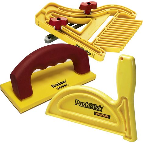 Milescraft - Pacchetto di sicurezza 7334. Include tavoletta a frange, bastoncino spingi pezzo e blocco spingi pezzo Grabber in omaggio Ideale per l'uso su banchi fresatrici, seghe da tavolo, giunti e (1/4)