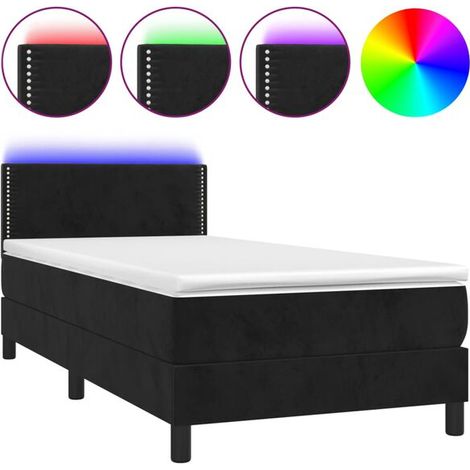 Cadre de lit à lattes noires, matelas éclairé par LED, 90x190cm, revêtement en velours. (1/5)