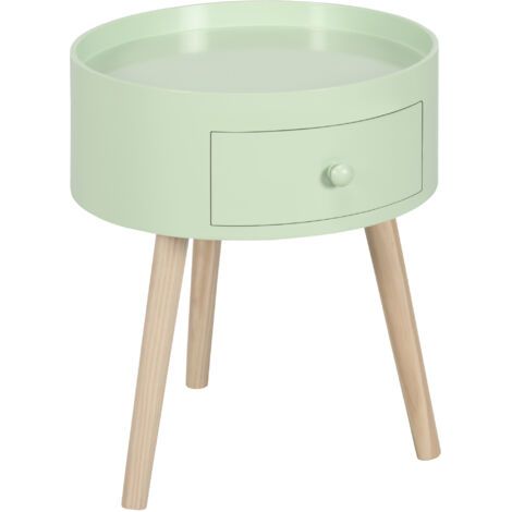 Table basse table de chevet table de nuit ronde design scandinave bout de canapé avec tiroir pieds effilés inclinés