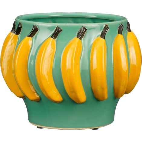 Cache-pot Moza en Céramique Design Bananes Décoratives Vert Clair et Jaune H 27,5 x Ø 22 cm - PANGIVO