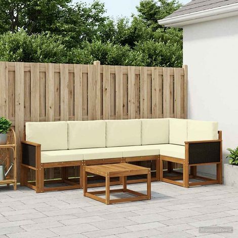 vidaXL Outdoor-Sofagarnitur 6 pcs Natur und Creme Massivholz Akazie (1/5)