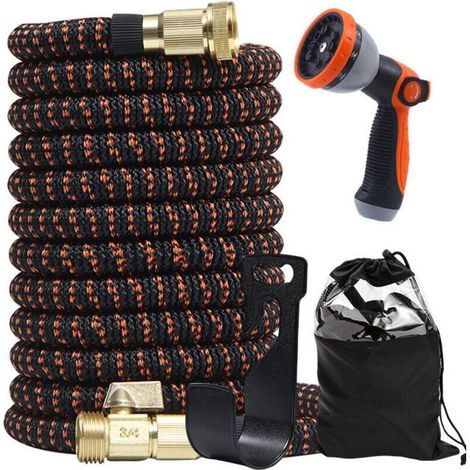 Tuyau d’arrosage Extensible 15m/50Ft avec 10 modèles de pulvérisation Convient aux robinets de 1/2" et 3/4" Raccords en laiton massif Durables Pour Jardin Arrosage Nettoyage (1/4)