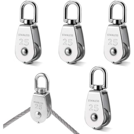 Seilrolle – 4 Stück – Edelstahl 304 – 360° drehbarer Haken – 11 mm Seilzug – Tragkraft: 150 kg (1/5)