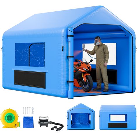 VEVOR Cabina de Pintura Inflable 4 x 3 x 2,8 m, Tienda de Pintura con Soplador y Sistema de Filtro de Aire, Techo Triangular, para Pintar Bicicletas, Motocicletas, Chapa Metálica Automotriz, Azul