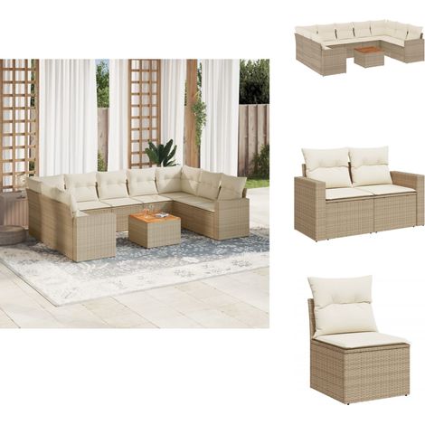Salon de jardin avec coussins 10 pcs beige résine tressée - Ensemble Salon De Jardin - Mobilier De Jardin - Canapé Extérieur - Chaise Extérieure - Table Basse Jardin (1/5)