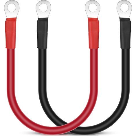 Câble de batterie de voiture de 30cm, câble de batterie de 2pcs Câble d'inverseur rouge et noir, M10 Batterie de voiture Jump mène 12V fil de cuivre lourd pour auto, camion, moto, 16mm² 5AWG (1/5)