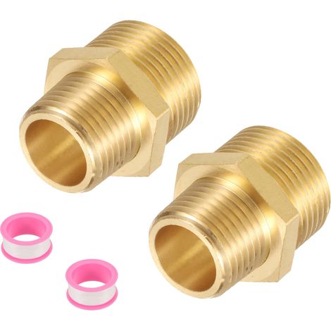 2Pcs Raccord De Tuyau en Laiton avec PTFE Et Joints Ton Or (1/5)