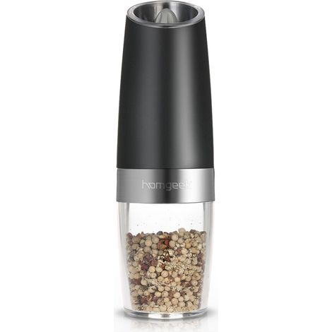 Moulin à poivre électrique portable automatique Homgeek avec lumière LED bleue, moulin à sel, outil de broyage d'assaisonnements de cuisine sans BPA, noir (1/5)
