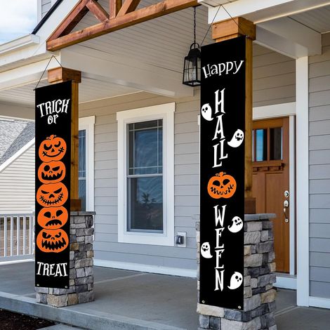 Bannière « Joyeux Halloween » – Décoration suspendue intérieure/extérieure pour porche/porte d'entrée/jardin/fête (1/5)
