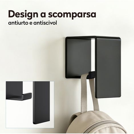 doporro Patella Murale senza Foratura, Gancio Nascosto Adesivo, Appendiabiti Nero, Porta Asciugamani in Acciaio al Carbonio, per Ingresso Cucina Bagno, 1 pezzo, Tavrin-01