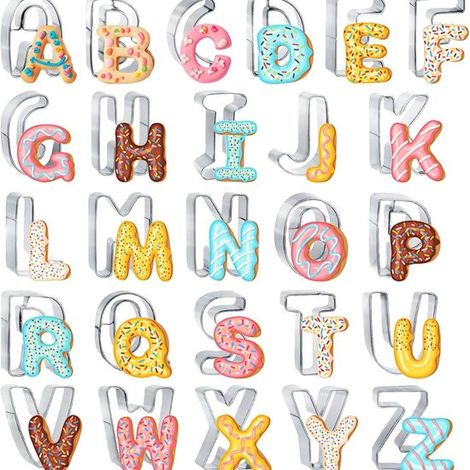 Juego de 26 cortadores de galletas con forma de letras del alfabeto, Acero inoxidable, 7,6 cm, Juego completo, Color plateado (1/5)