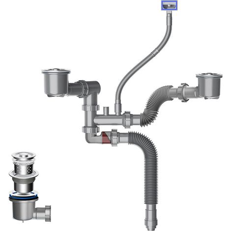 Ensemble de bonde pour évier de cuisine, ensemble de bonde universel pour lavabo de salle de bain avec bonde escamotable anti-odeurs et anti-fuites, raccord de tuyau d'évacuation flexible, évacuation (1/5)