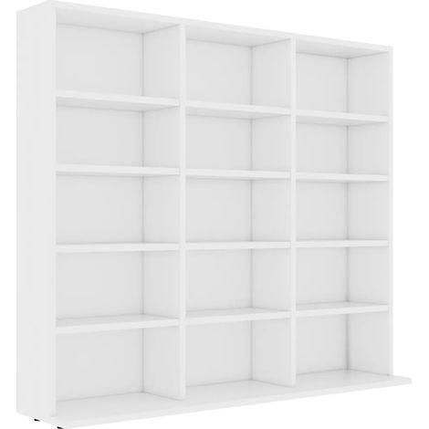 Mobile porta CD pratico e decorativo per il soggiorno con 15 scomparti 100 x 23 x 89 cm realizzato in legno composito bianco 020047691