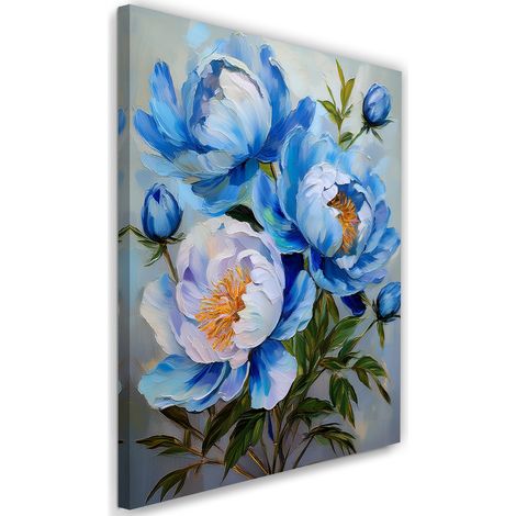 Tableau déco Fleur peinte de pivoines bleues 40x60 (1/5)