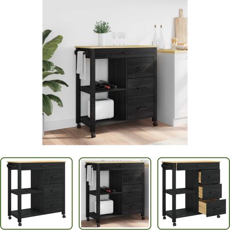 Küchenregal - Küchentrolley MONZA Schwarz 84 x 40 x 88,5 cm Massivholz Kiefer (1/5)
