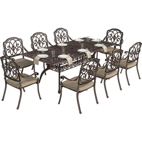 Outsunny 9 Piece Cast Aluminium Garden Dining Set with Cushions, Bronze Tone (1/5)