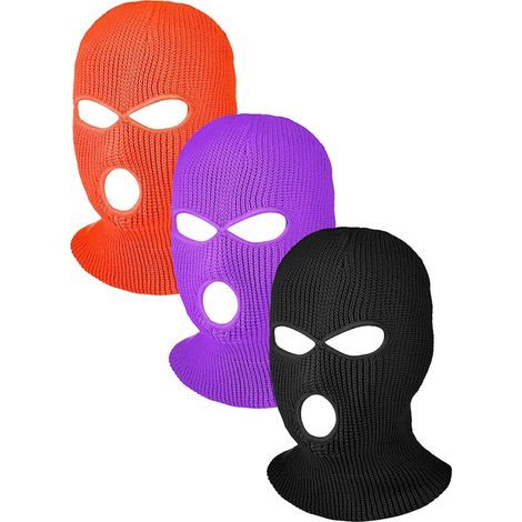 Convient aux adultes, masque de ski à 3 trous, cagoule intégrale, cache-cou tricoté pour l'hiver, idéal pour le cyclisme et le sport (violet, orange, noir) (1/2)