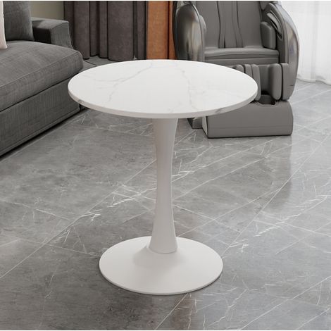 Couchtisch 70 cm weiß aus Kunstmarmor mit schlanker Form (1/5)