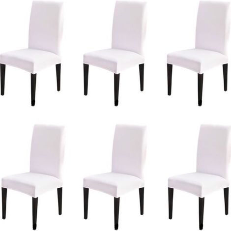 Housses de chaise - 6 pièces - Blanc - Déhoussable - Lavable - Synthétique (1/4)
