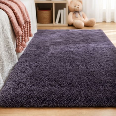 Tapis moelleux gris violet 60x120 cm, mousse à mémoire de forme, antidérapant, doux et confortable pour salon ou chambre (1/4)