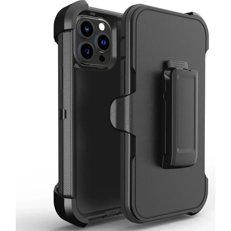 (Noir, iPhone 17) Étui de protection premium 3-en-1 ultra-résistant avec clip ceinture antichoc et armure renforcée (1/5)