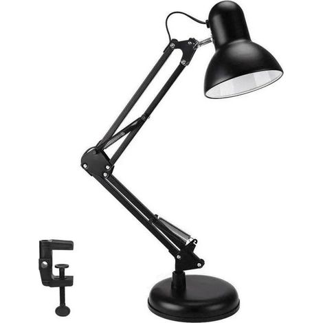 Lampe de bureau rétro en métal avec pince, noire, position réglable, pour bureau à domicile, lumière blanche 7W (1/4)