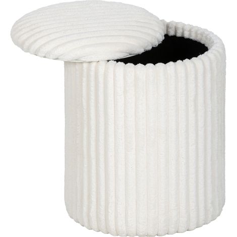Pouf de rangement velours côtelé blanc avec couvercle réversible moderne