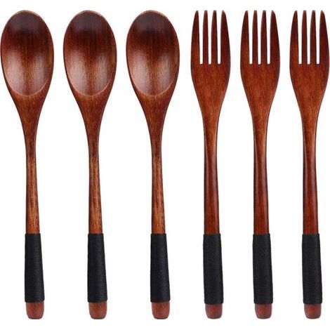 Löffel – Aus 100 % Naturholz – Kochgeschirr-Set – Antihaftbeschichtung – 6-teilig – Für alle Küchen geeignet – Holzfarbe (1/5)