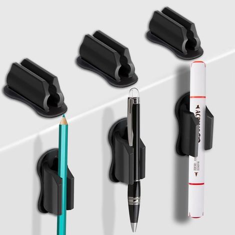 Portalápices autoadhesivo de pared，portabolígrafos de silicona de 6 piezas，organizador de escritorio para material escolar (negro)