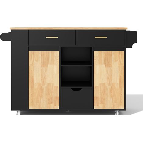 Isola cucina mobile pieghevole in MDF con 3 cassetti e ripiani portagranze (1/5)