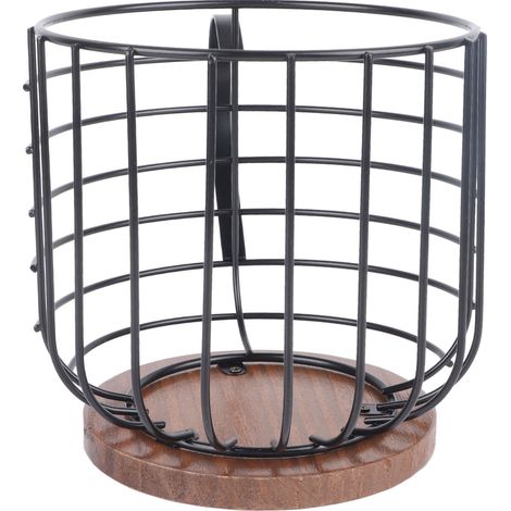 Panier de rangement pour capsules de café en forme de tasse, en fer noir et pin, pour comptoir de bar à café. (1/5)