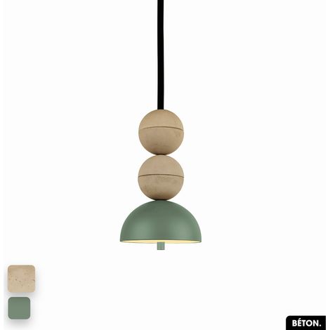 Lampe de suspension en béton - BOSFOR CONCRETE SABLE - VERT 2 BALLES LED 14W (1/3)