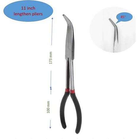jeu de pinces à becs fins de 40 cm (16 pouces) pour bras robotisé, pinces de pêche à bec coudé à 25/45 degrés, pince en acier au carbone (1/5)