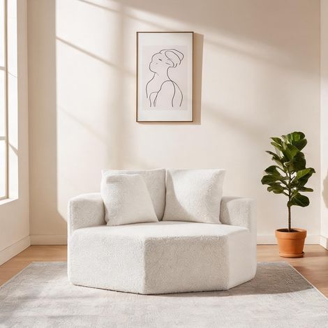 Fauteuil lounge modulaire en tissu beige avec coussins (1/5)