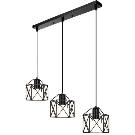 3 Lumières Suspension Luminaire En Métal Rétro Lampe À Suspension Moderne Noire Plafonnier D'Intérieur Pour Chambre À Coucher, Café Et Bar (1/5)