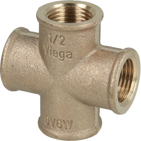 Raccord filete en laiton rouge Piece en croix Type 3180, 1/2" (fem/fem)