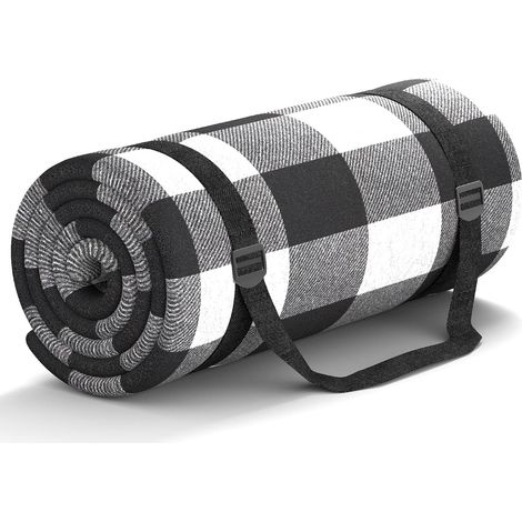 (Grille Noire Et Blanche) Couverture De Pique Nique 200X200 Cm, Couverture De Plage ImperméAble sans Sable, Tapis De Pique Nique Pliable Et BandoulièRe, IdéAl pour La Plage Parc (1/5)