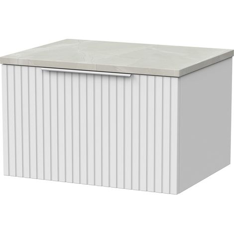 Callingwood Contemporary Wall Hung 1 Drawer Vanity Unit with Marble Plaster Laminate Worktop , 600mm, Matt White