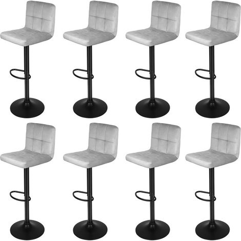 8 Tabouret de Bar en velours et métal. Chaise de comptoir réglable en Hauteur et Rotatif.gris clair Tabouret de Bar avec dossier (1/5)