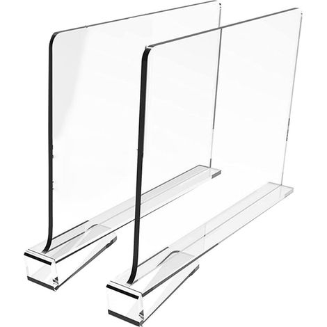Lot de 2 Séparateurs d'Étagère Acrylique Transparent, Cloisons de Rangement Mobile Faciles à Nettoyer pour Placard, Chambre et Armoire (1/5)