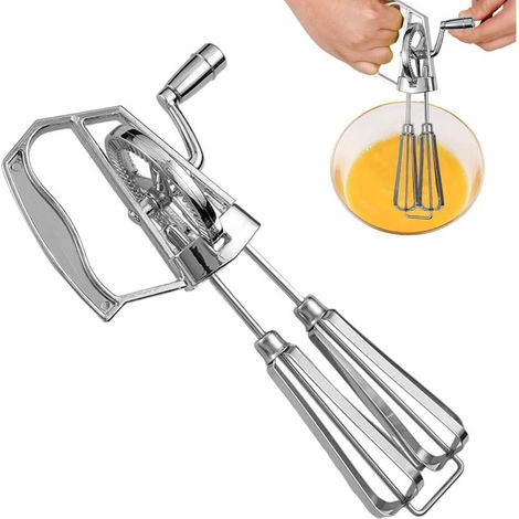 Fouet à manivelle, 25,5 x 14 x 6,5 cm Batteur à main, Fouet manuel, Batteur à œufs manuel en acier inoxydable, Batteur à main sans électricité, design à double tête pour la maison cuisine (1/5)